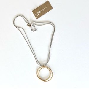 NWT Marjorie Baer Hammered Brass Circle Pendant Necklace Sterling Silver Chain